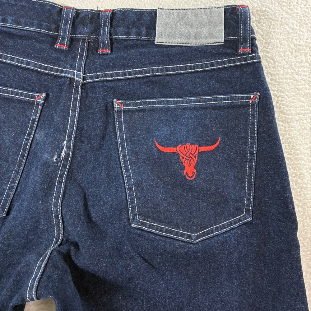 Sergio Valente Dark Navy Straight Jeans with Red Longhorn